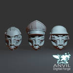 Render showing the Armoured Gasmask Heads